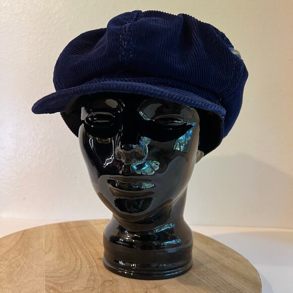 Vintage 1970s Blue 100% Cotton Corduroy Newsboy Slouchy Zipper Hat One Size - Picture 12 of 12